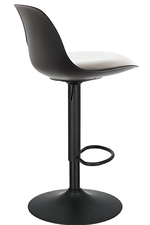 Nadya Bar Sandalyesi - Beyaz Deri - Mat Siyah Ayaklı Yüksek Bar Taburesi  2